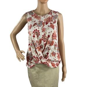 J.Jill Love Linen Twist Front Floral Tank Top Size S